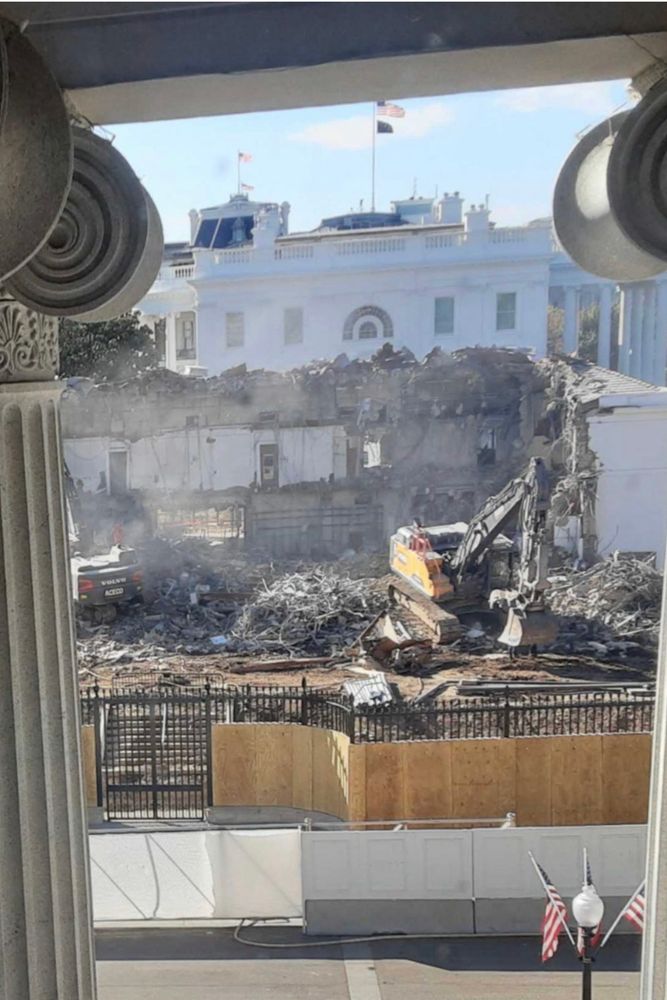 Photo of the East Wing of the White House which has been largely demolished by trump. 