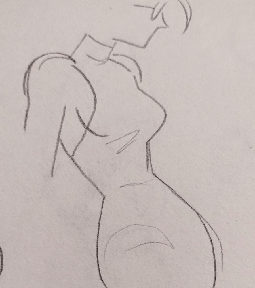 A closeup of Greta's torso, showing the top of her bodysuit without the coat. It's tight and sleeveless with a turtleneck collar.