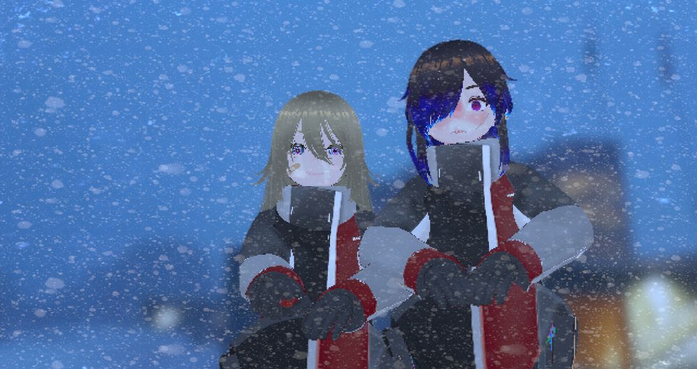 Eulalie and Canaan, the two main characters of the game talked in the post are looking at the audience, poking at it like a rolly polly