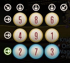 A mini-cactpot ticket 3x3 grid with the numbers "2, 7, 3" highlighted in the bottom row. This is one off from the "1, 2, 3" cactpot. Down the middle column is "8, 9, 7" a cactpot missed. Thus continuing the trend in this thread of missed mini-cactpots.