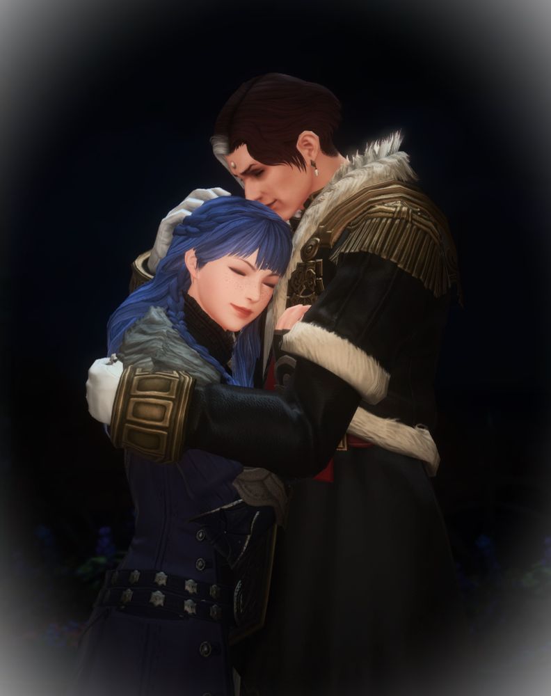 Emet-Selch hugging Arya.