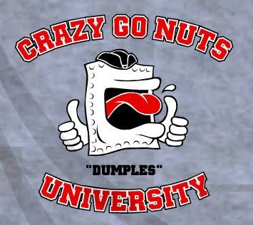 A dumpling based mascot named Dumples" with the text Crazy Go Nuts University