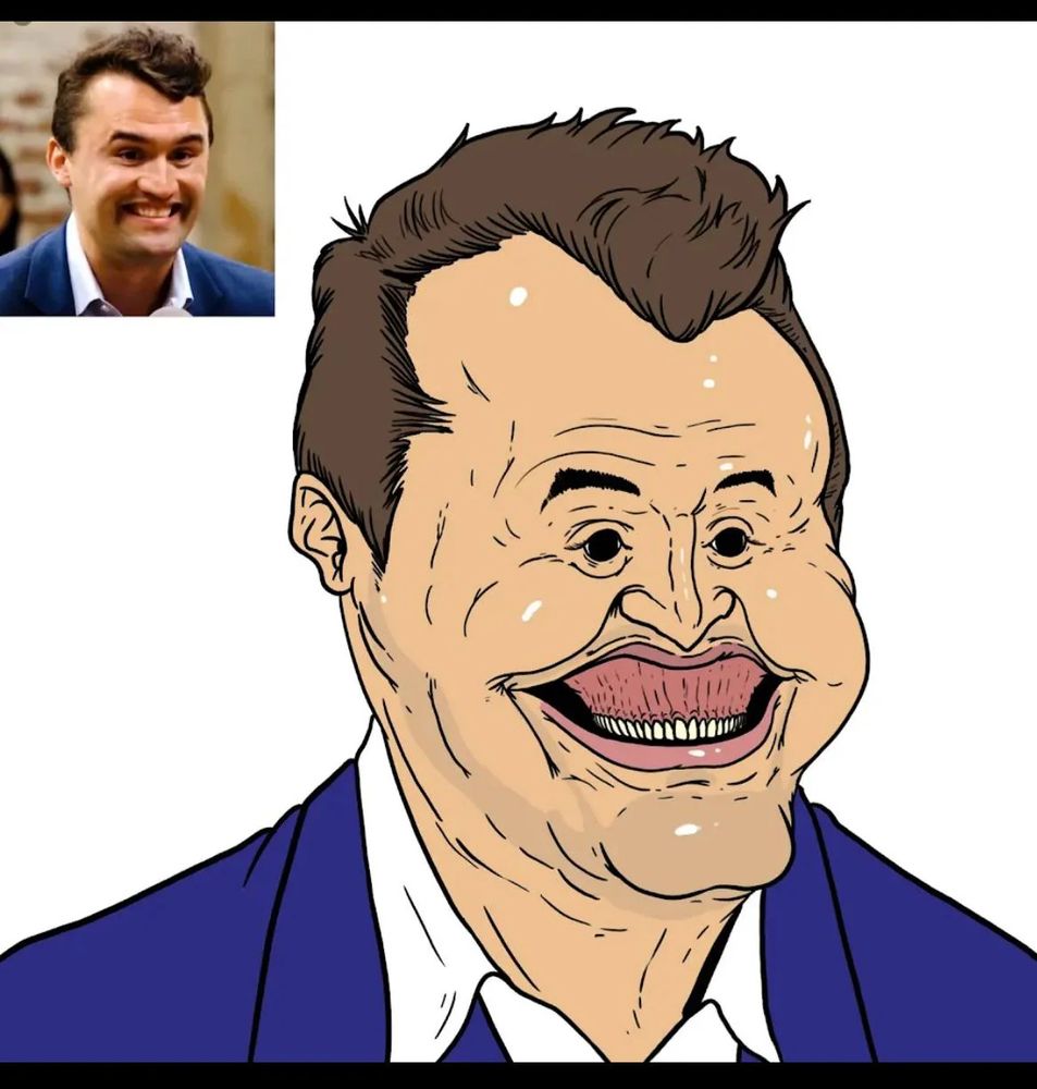 Top Left: live action photo of charlie kirk, over an accurate drawing of Kirk's face.