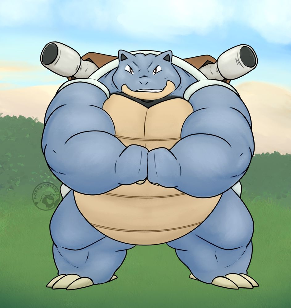 Blastoise was one of the suggestions for a warm up doodle. Another suggested what if buff, so an attempt was made.
