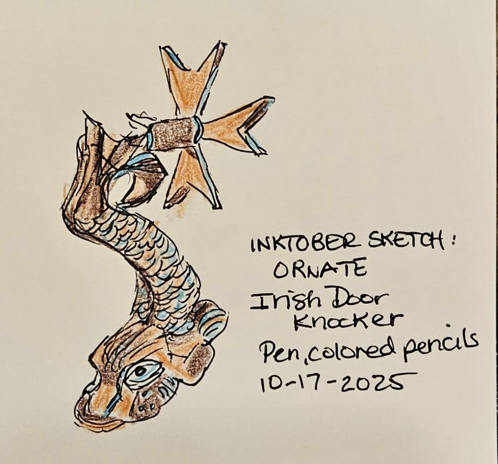 Sketch of a fish-shaped door knocker. 