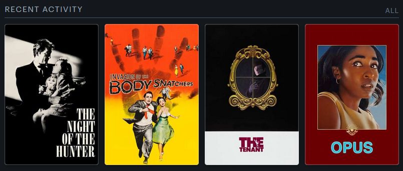 The Night of the Hunter, Invasion of the Body Snatchers, The Tenant, Opus