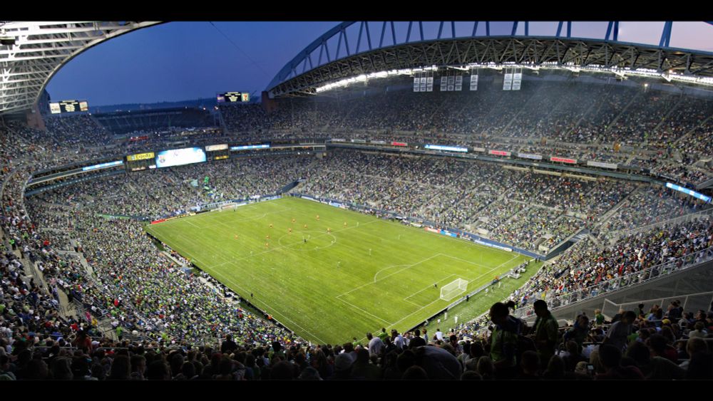 A panoramic picture from the top of the Northwest corner of the stands at Qwest Field during the Barcelona Vs Sounders FC friendly match in 2009.