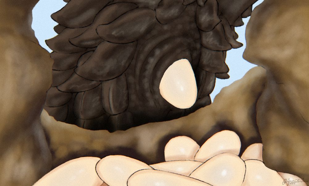 a Typothorax is laying eggs in its mound nest, its cloacal osteoderms move away to make sure they dont crush the delicate eggs.

Typothorax is a kind of aetosaur (armoured herbivorous relatives of crocodiles and dinosaurs) that possessed an upturned snout and most curiously osteoderms around its cloaca