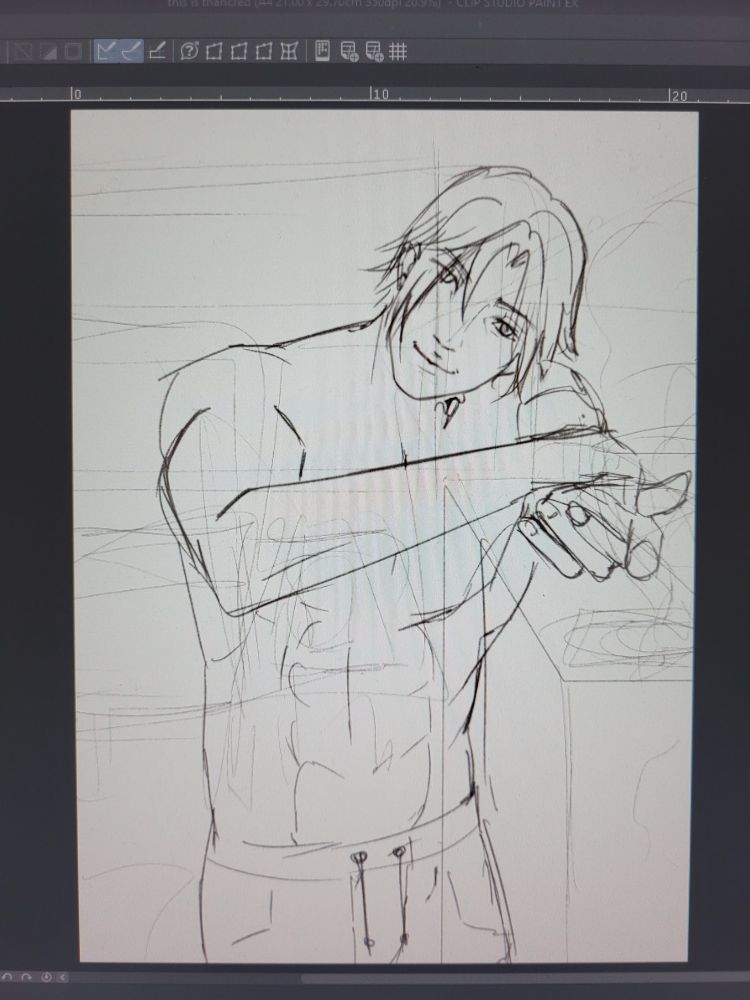 This is thancred. It's a photo of a fanmade drawing of final fantasy 14 character Thancred. He's extending his arm to the viewer and leaning on it.