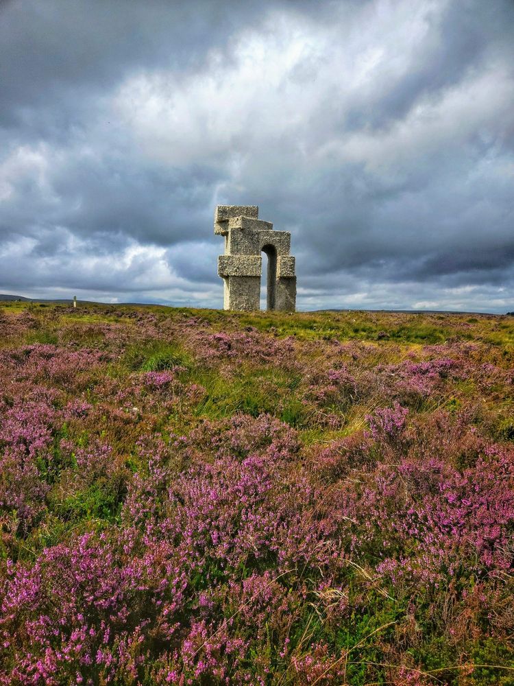 Steve Messam's wool covered tower in the heather at Penistone country park. 