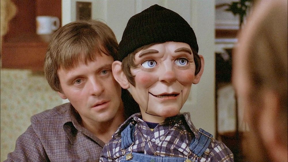 Anthony Hopkins with a ventriloquist dummy. 