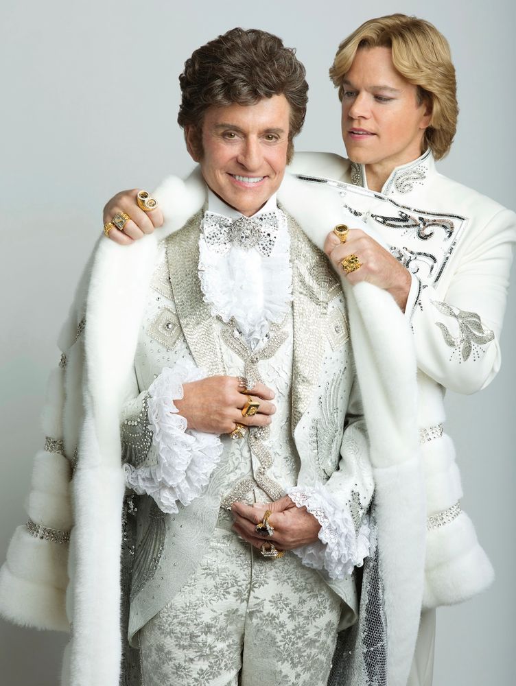 A promotional photo of Michael Douglas playing Liberace and Matt Damon playing Scott Thorson in the film Behind The Candelabra. 