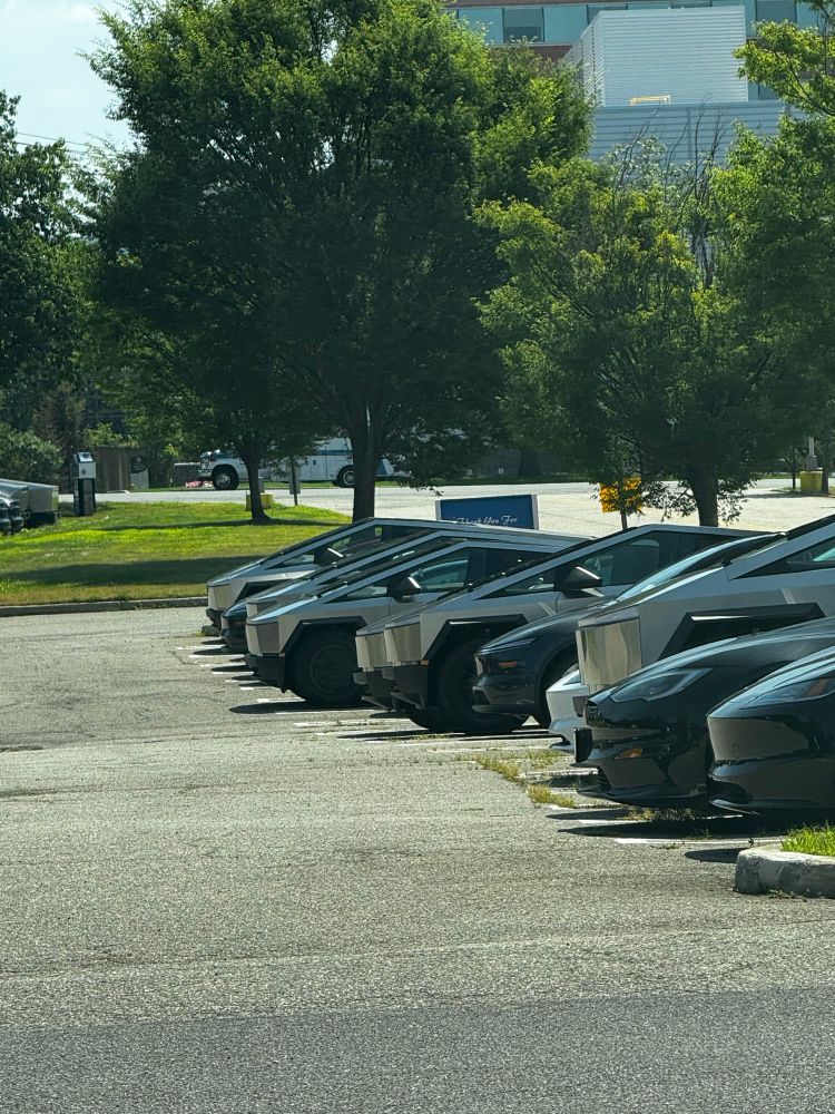 Way too many cybertrucks in a parking lot