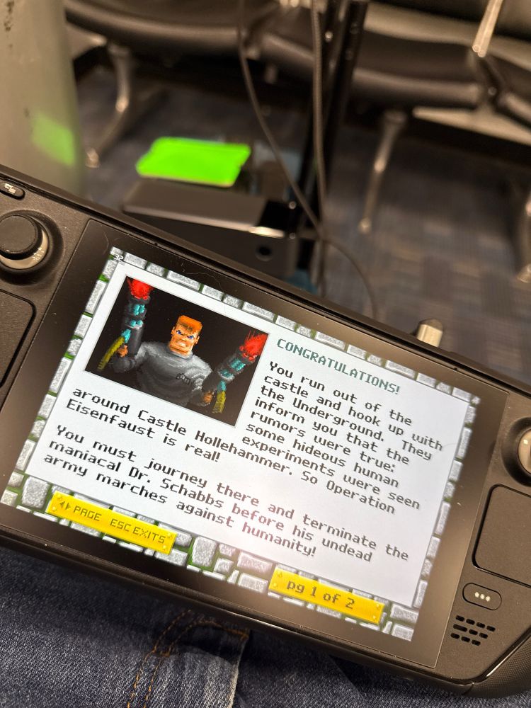 The end card for Wolfenstein 3D Episode 1 on a steam deck using ecwolf.