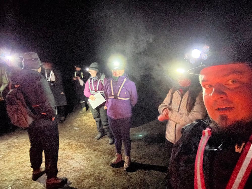 Tiimikuva otsalamput päässä