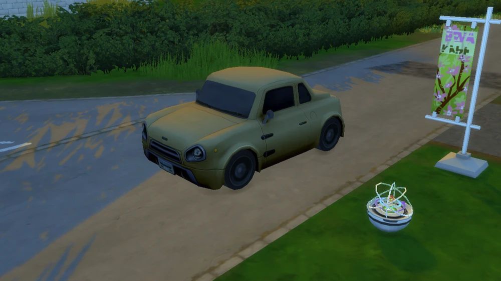 a tiny little yellow car from the sims 4