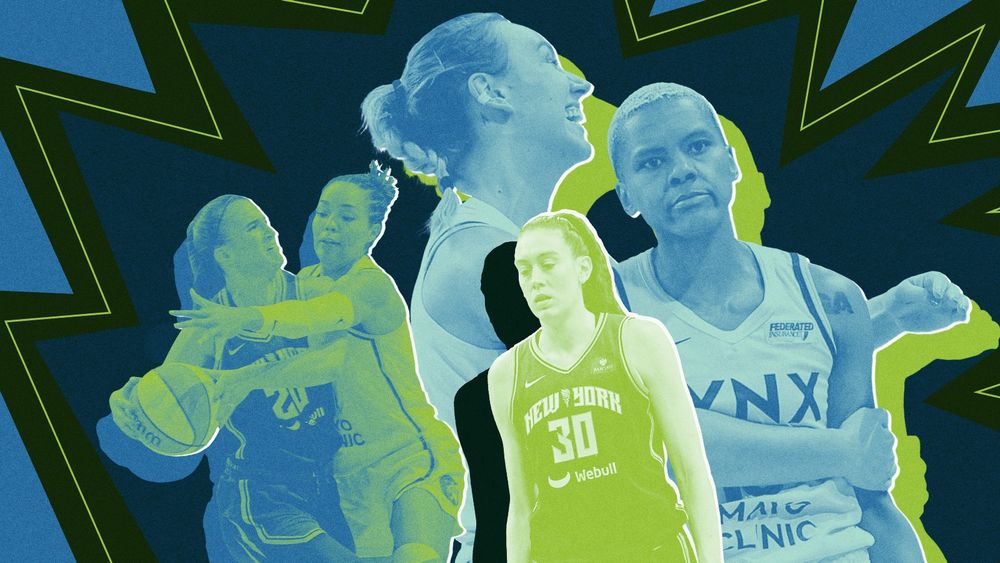 Collage graphic of players from the Minnesota Lynx and New York Liberty