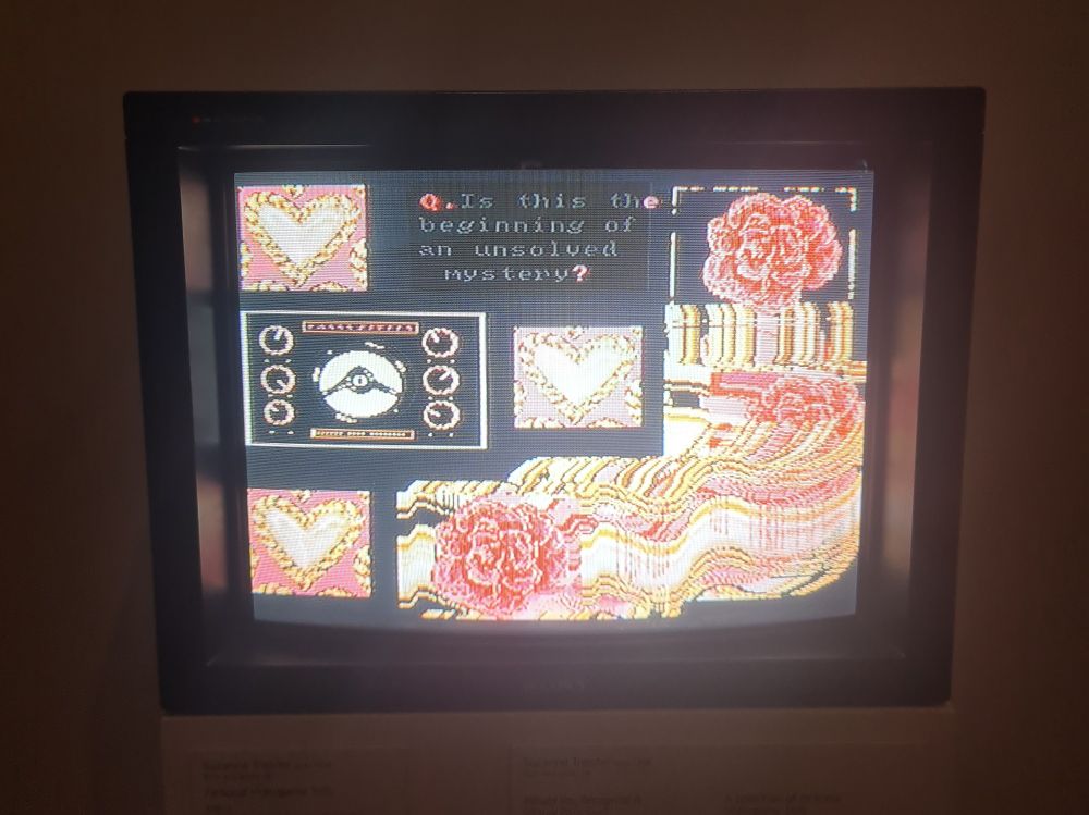Photograph of one of the fictional videogame stills 
"Is this the beginning of an unsolved mystery?"