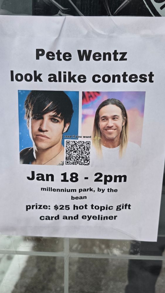 Picture of a flyer advertising a Pete Wentz lookalike contest 