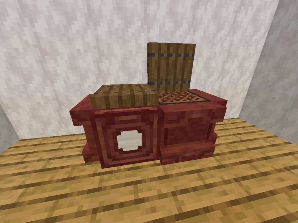 1940s circular screen black and white CRT TV recreated in Minecraft.