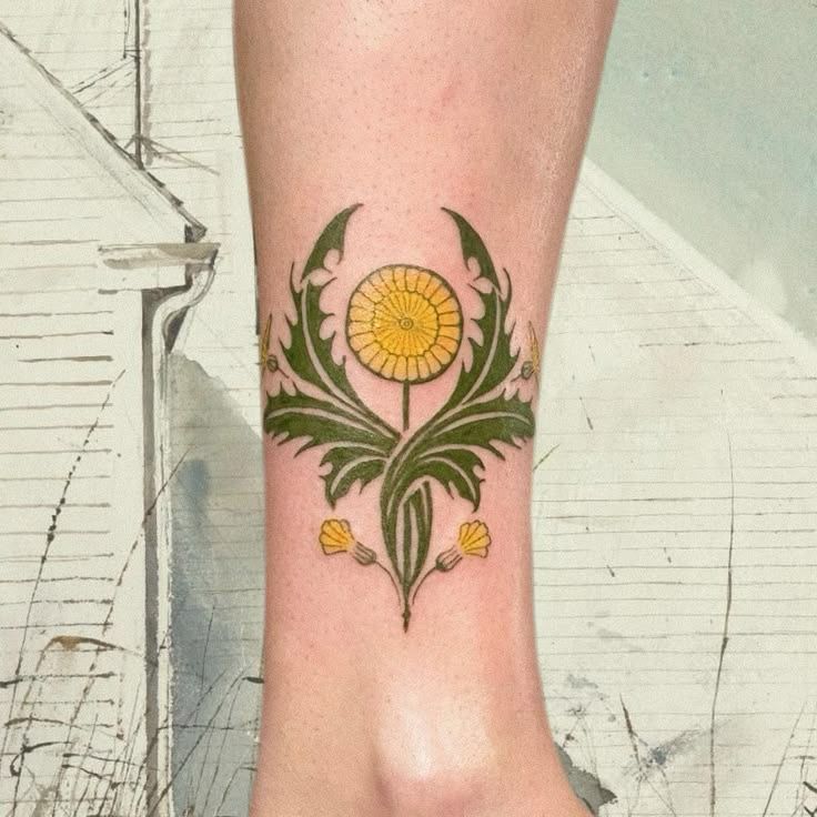 A picture of a dandelion tattoo on a wrist