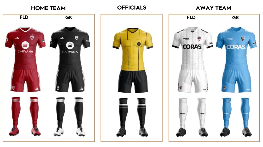 Phoenix Rising FC vs. Loudoun United FC Uniform Matchup at Phoenix Rising Stadium on ESPN+. 