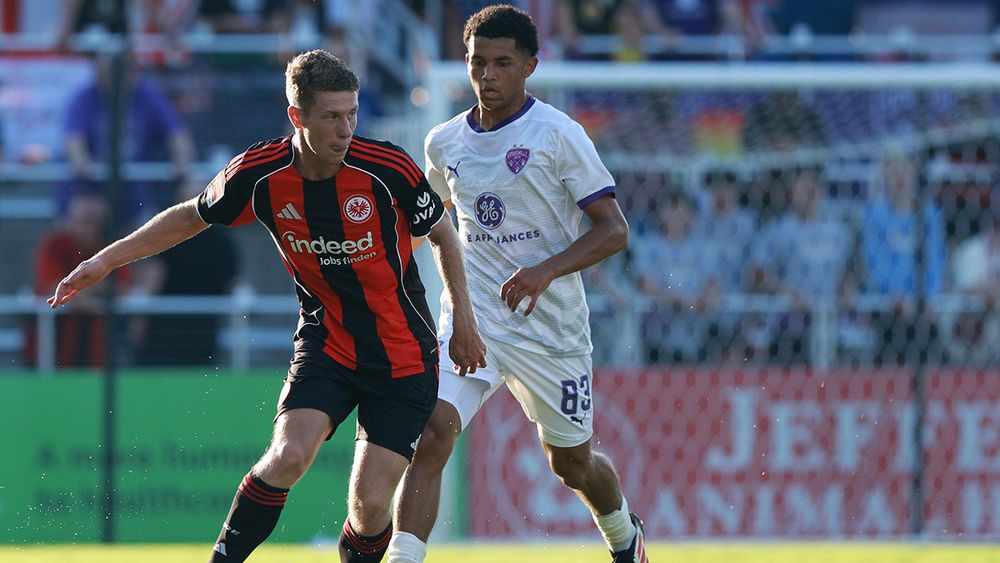 Louisville City FC Academy product Brandon Dayes in action against Eintracht Frankfurt during the international exhibition between the clubs in July at Lynn Family Stadium.