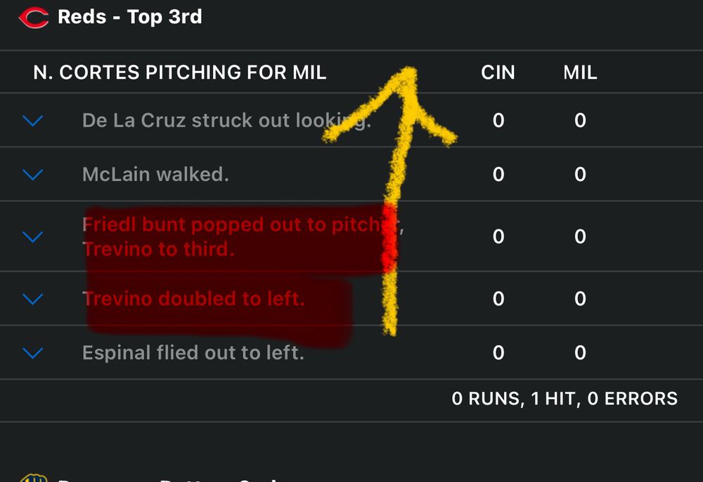 Jose Trevino double with one out, then Friedl Bunt to move Trevino to third with two outs