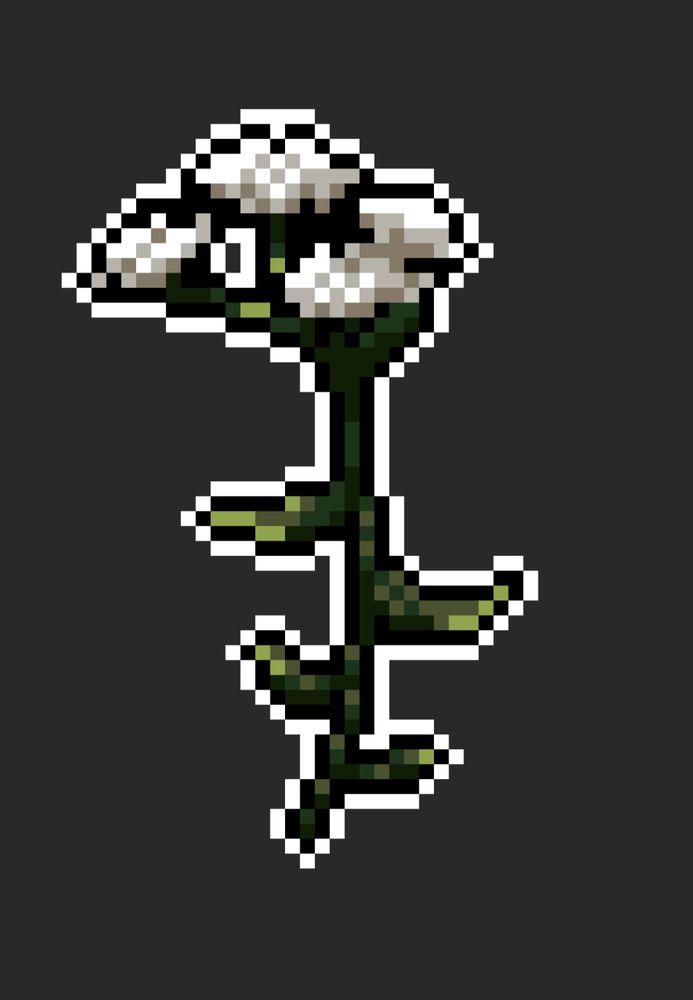 A pixel art sprite of a stalk of yarrow with white flowers