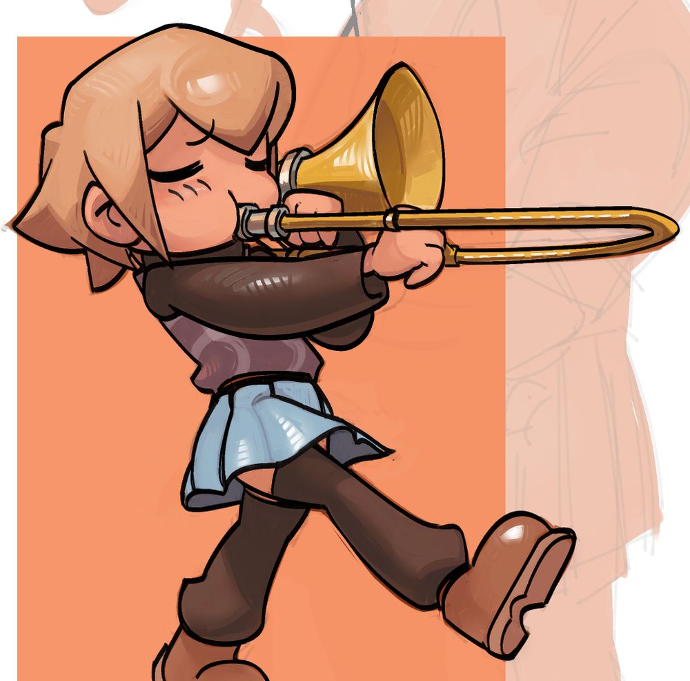 Urotsuki from Yume 2kki playing a trombone