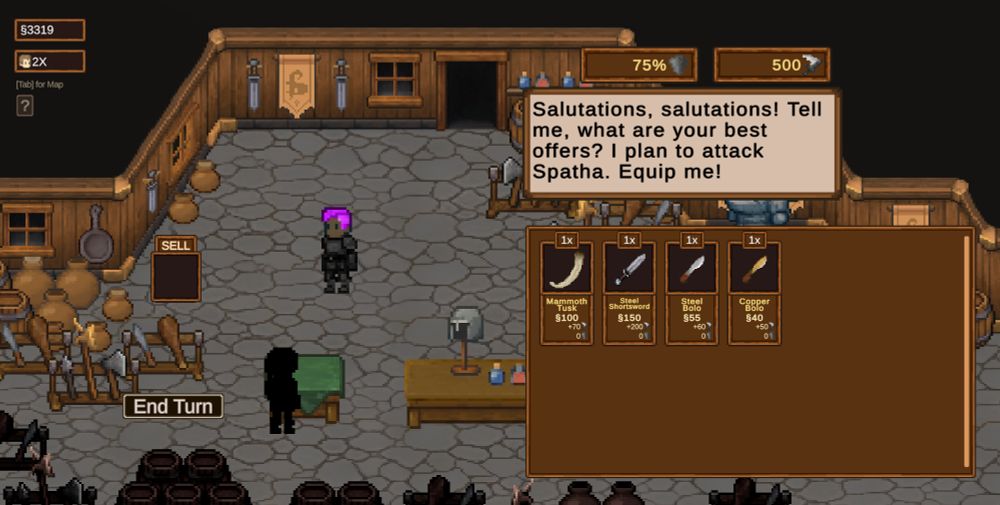Sell items to heroes on they way to save the land to earn a living, stay out of debt, and keep the lights on!