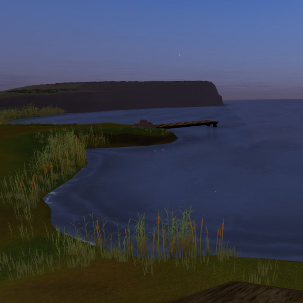 An alcove showing shaders I wrote to make a water surface with plant life instances spawned in through pxlNav