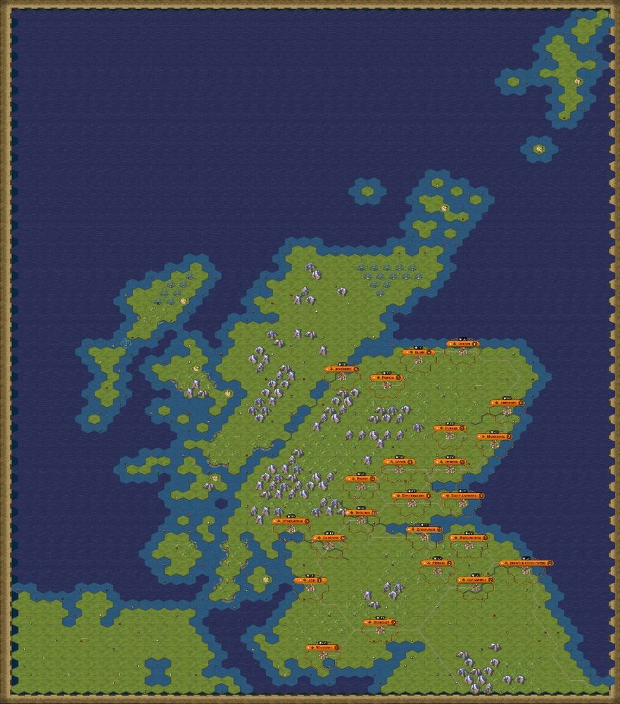 Map of Scotland in the style of Side Meier's Civilization VI