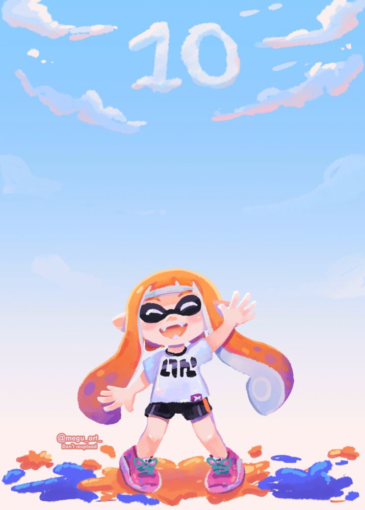 Drawing of Kaori celebrating Splatoon's 10th anniversary