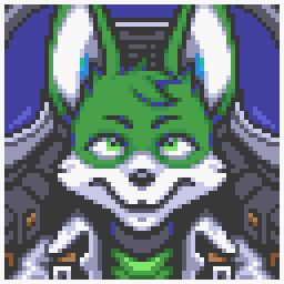 Heiko Fennec, green minty fennec, chattering away~ comm courtesy of @sadcrowcaws.bsky.social