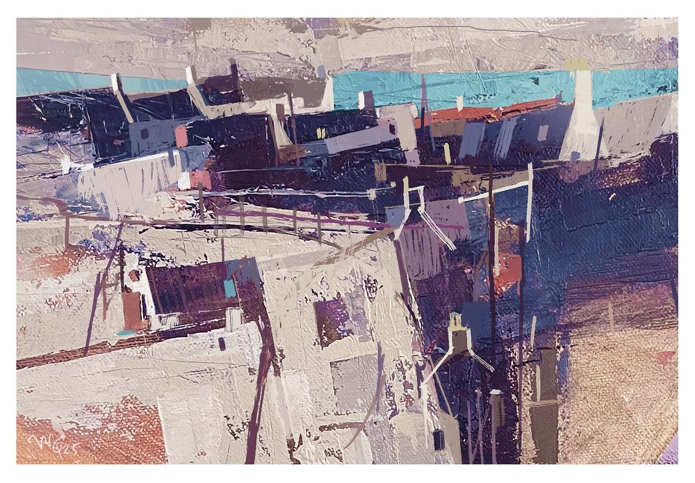 Acrylic/digital sketch, a Scottish landscape 