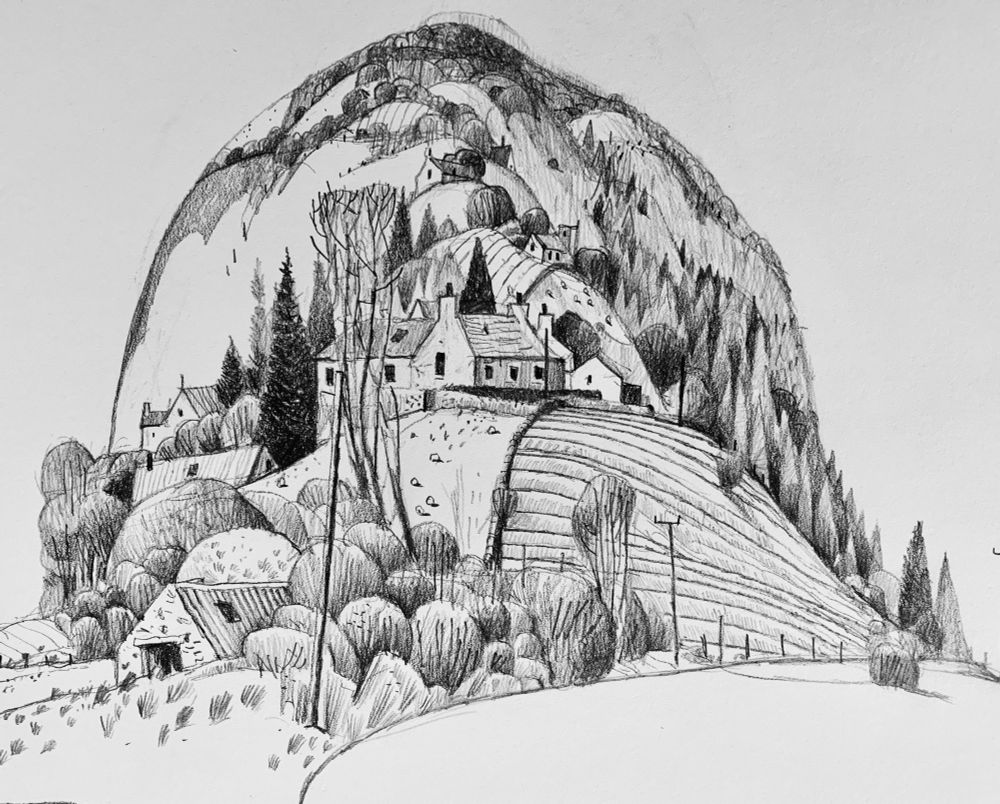 Pencil sketch inspired by the landscape in Wester Ross in the Scottish Highlands