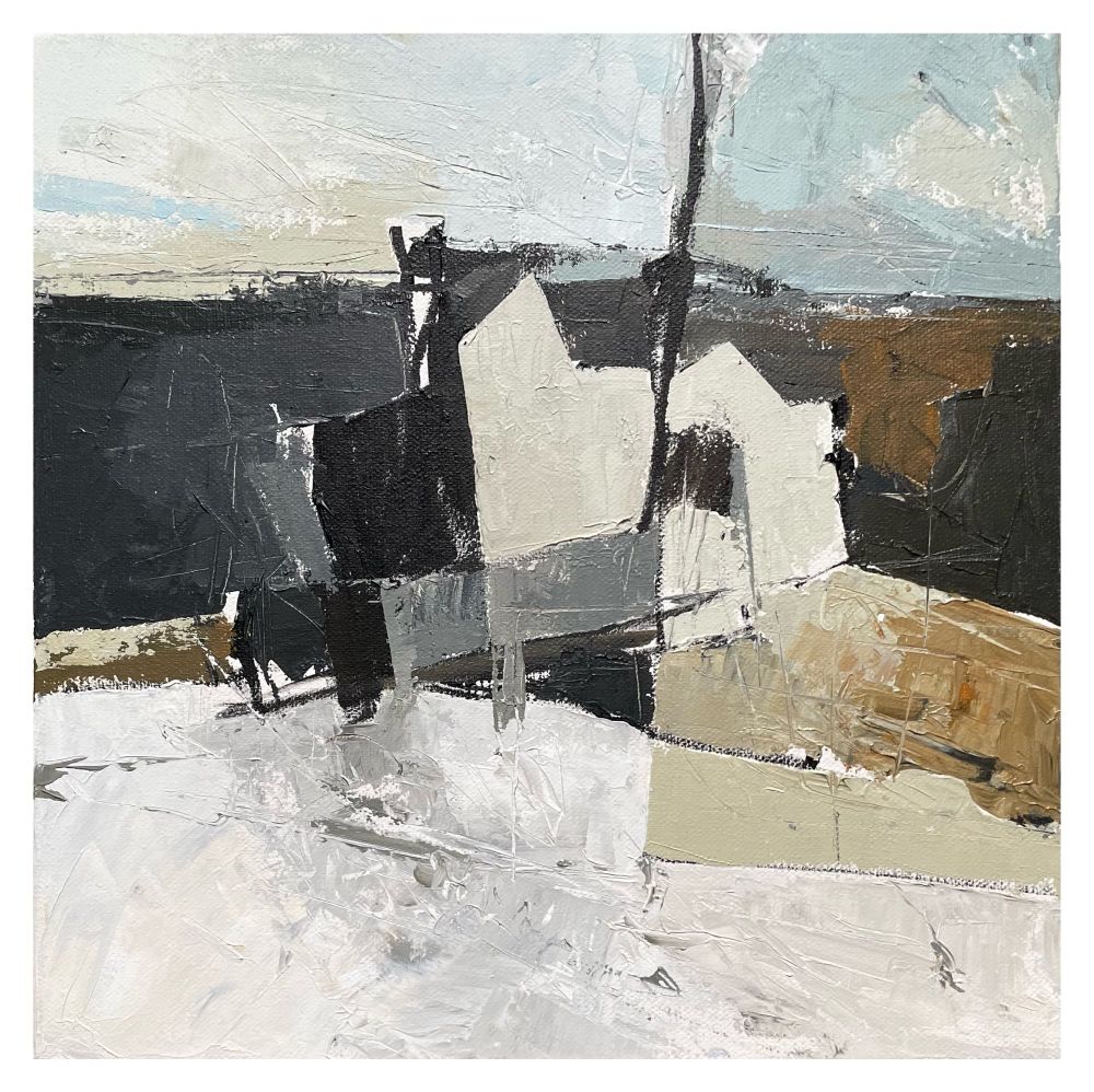 Acrylic sketch, blackhouse in winter. Skye inspired. 