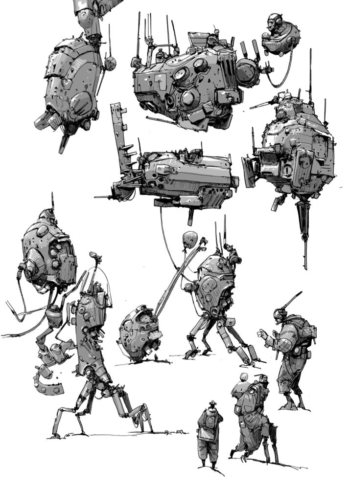 Drawings of sort of sci fi flavoured mechanical things  