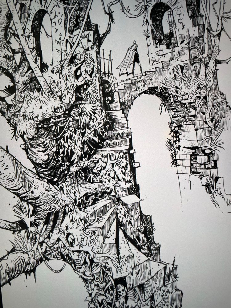 Ink/digital drawing, ruins and roots again 