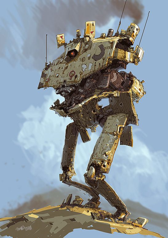 Digital painting, a bipedal robot in the wild 