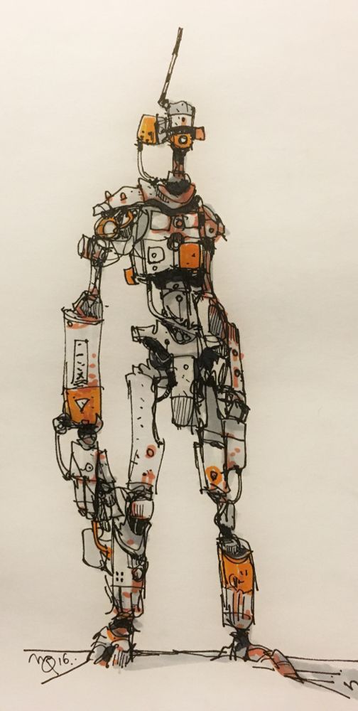 Ink and marker drawings of robodudes, dudes what are robots 