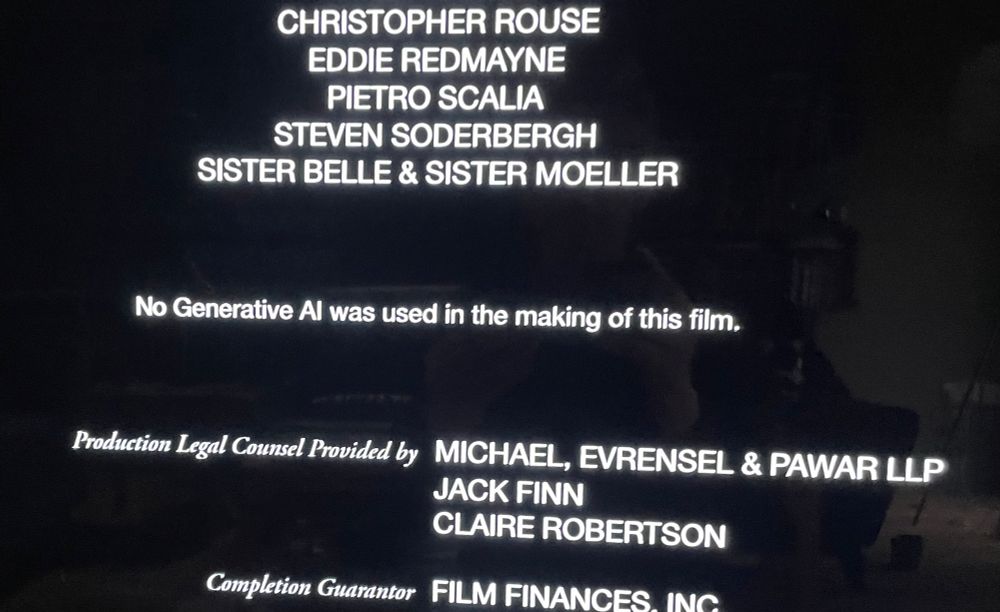 Credits for the movie Heretic stating ‘No Generative AI was used in the making of this film’ 