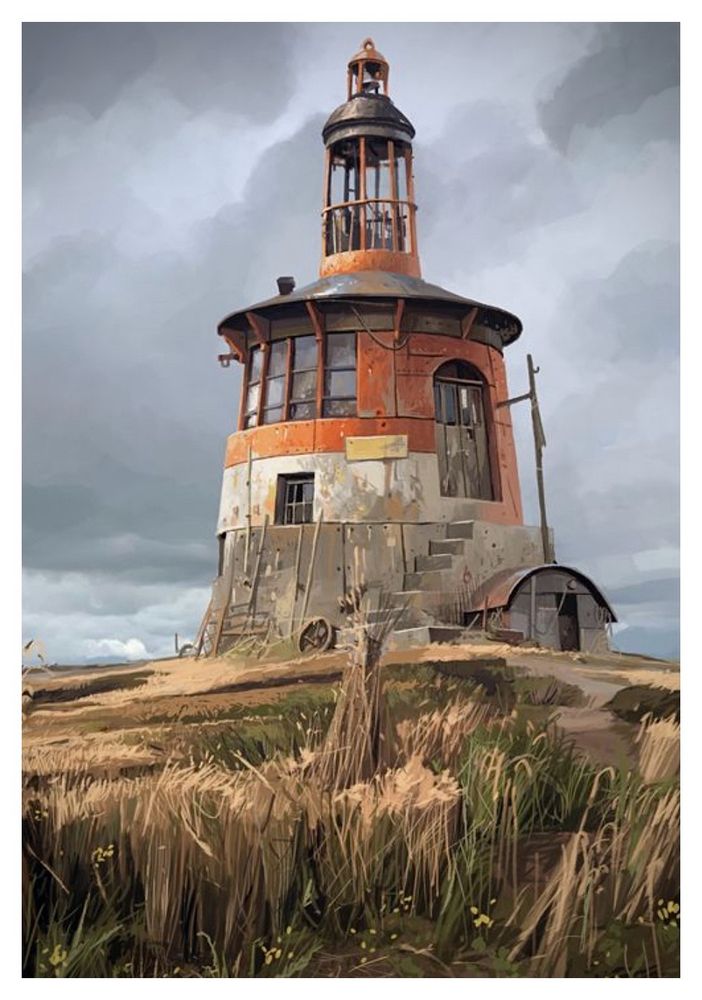 Digital painting, a landlocked lighthouse 