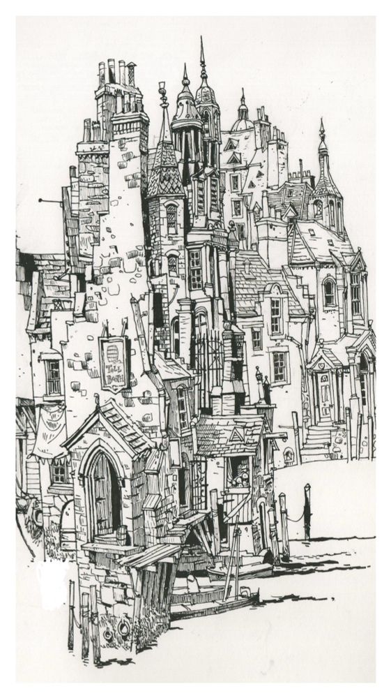 Ink drawing, Edinburgh Old Town vibez 
