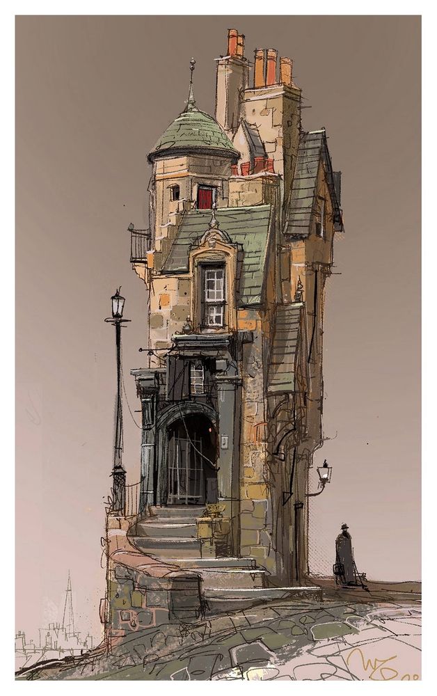 Digital painting, an attempt at some Ken Anderson/101 Dalmatians vibes. Building based loosely on the marvellous Writer’s Museum in Edinburgh
