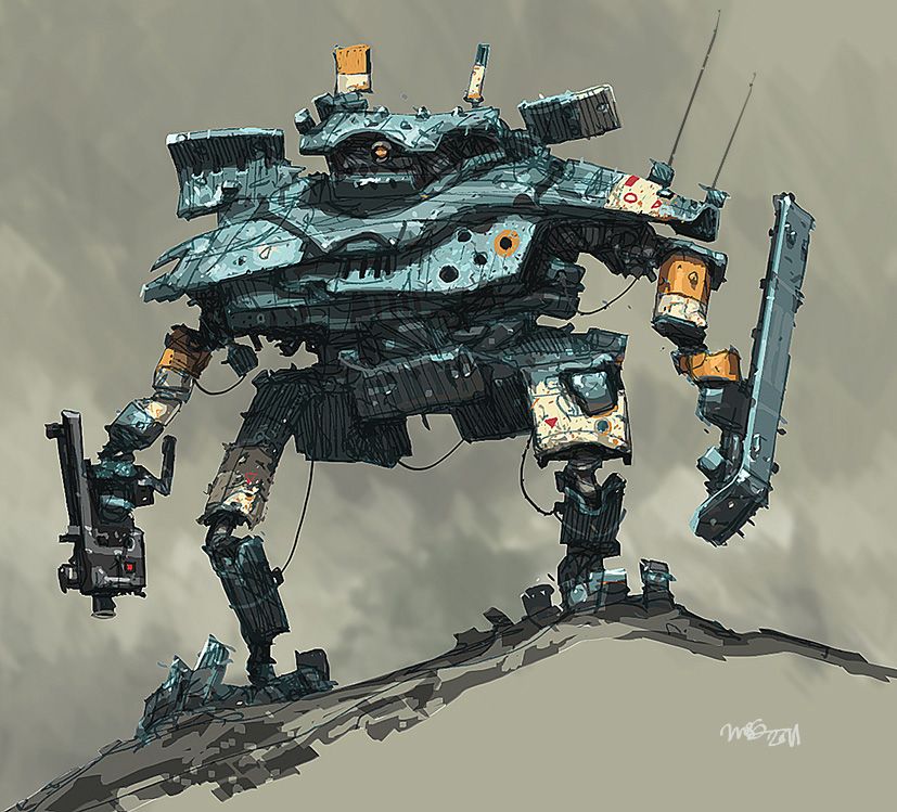 Digital painting, a bipedal robot in the wild 