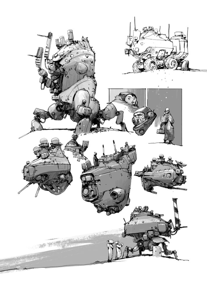Drawings of sort of sci fi flavoured mechanical things  