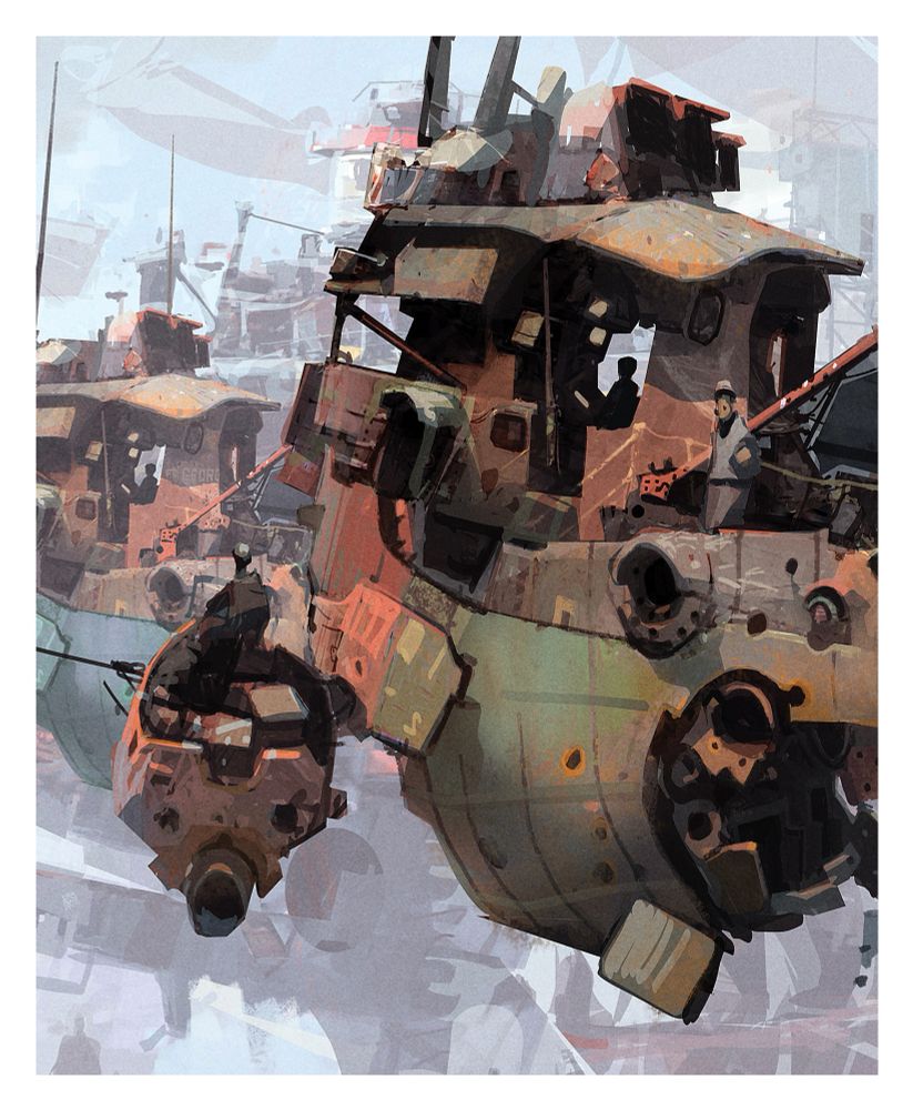 Digital painting, a bunch of rusty old flying boats