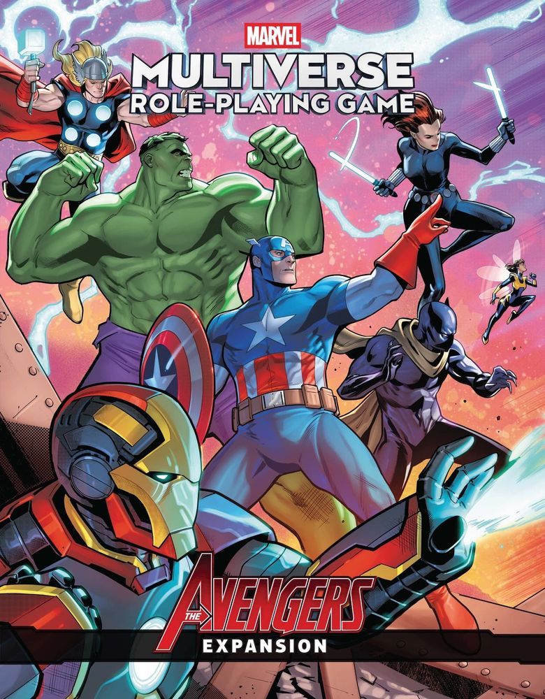Pictures of the avengers next to the words Marvel Multiverse Role-Playing Game Avengers Expansion